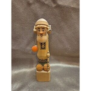 VTG Mockba Kokeshi Peg Doll Man Carrying Wood Walking Stick Handpainted Carved